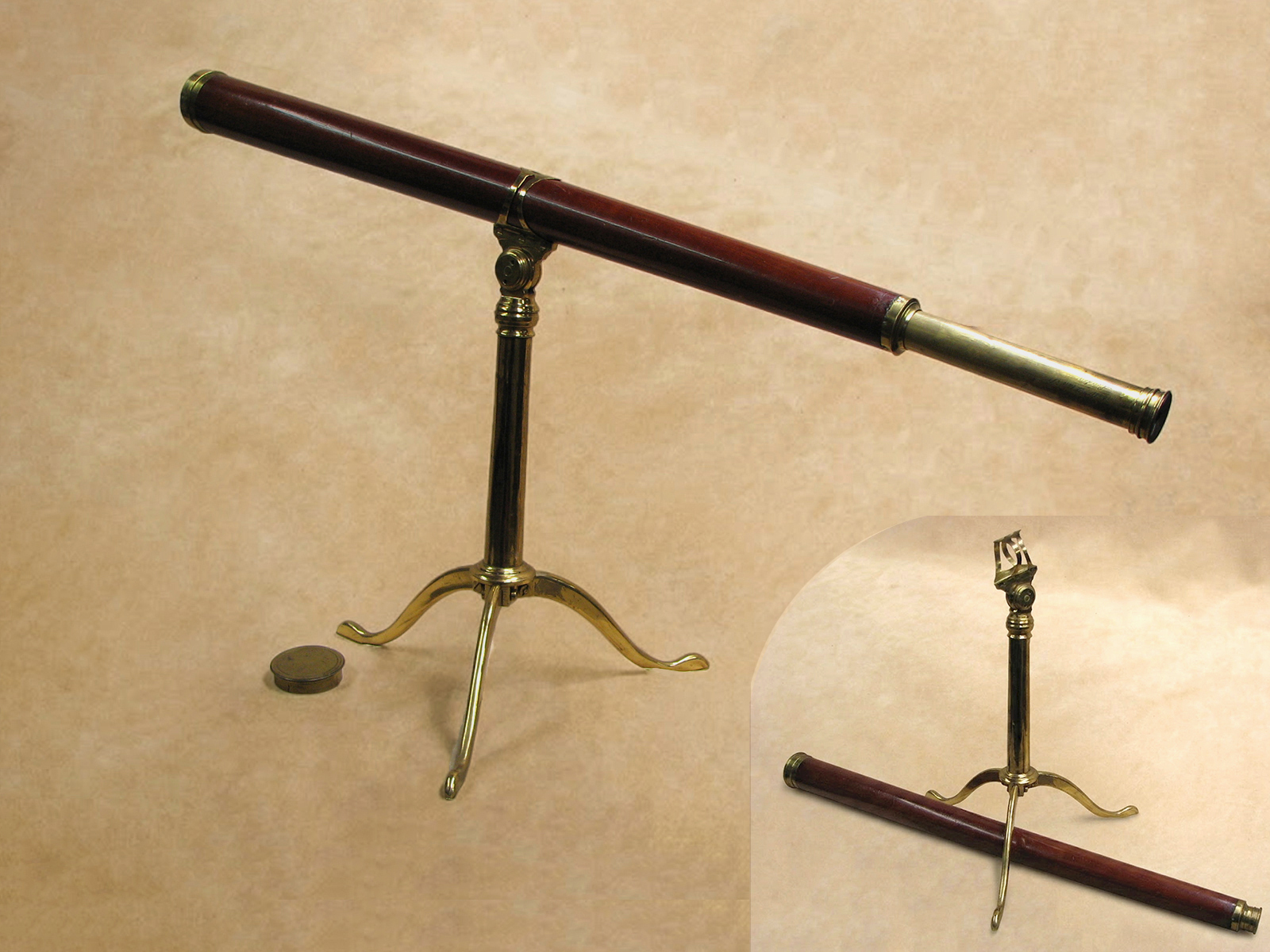 18th Century Library telescope signed 'Kimbell, Dean St, London' with brass tripod